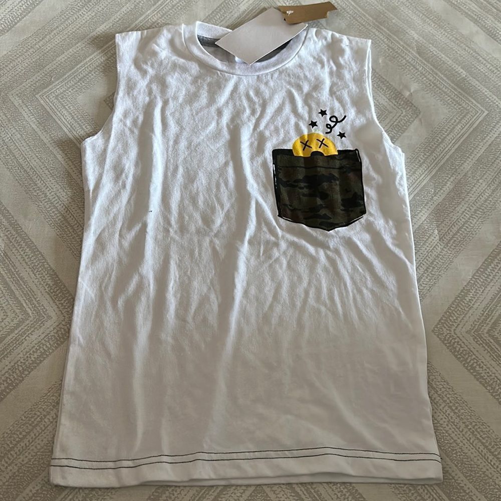 Mish Boys White Tank Top with Graphic Camouflage Pocket